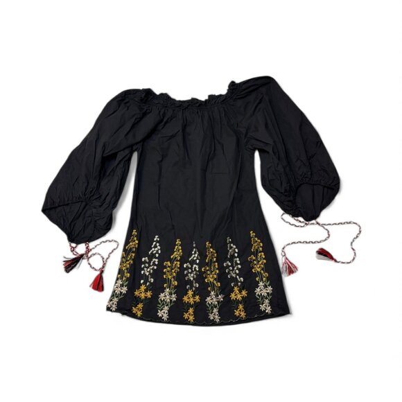 Black Embroidered Dress w Tied Bishop Sleeves - Picture 4 of 6